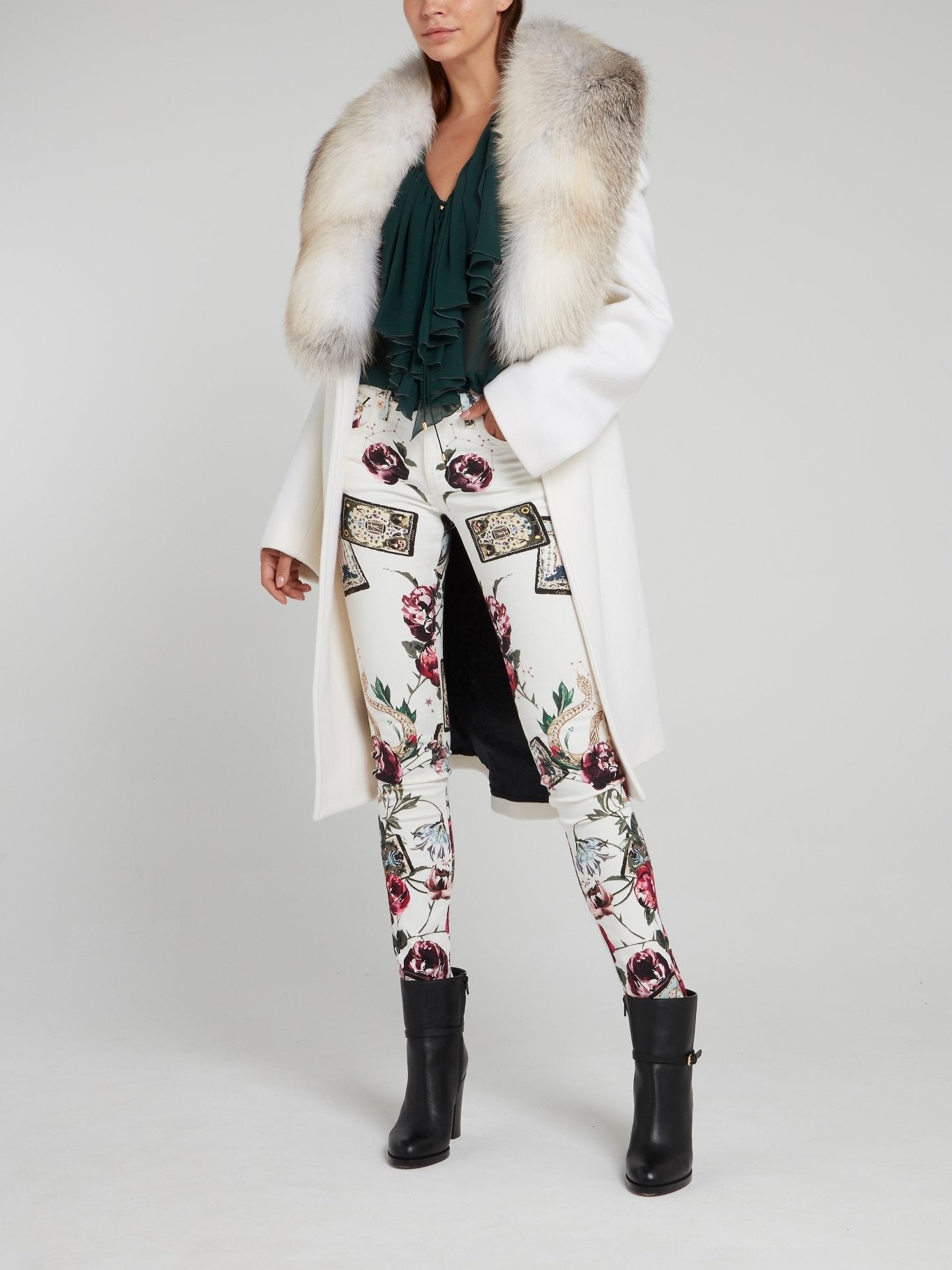 White Fur Collar Coat