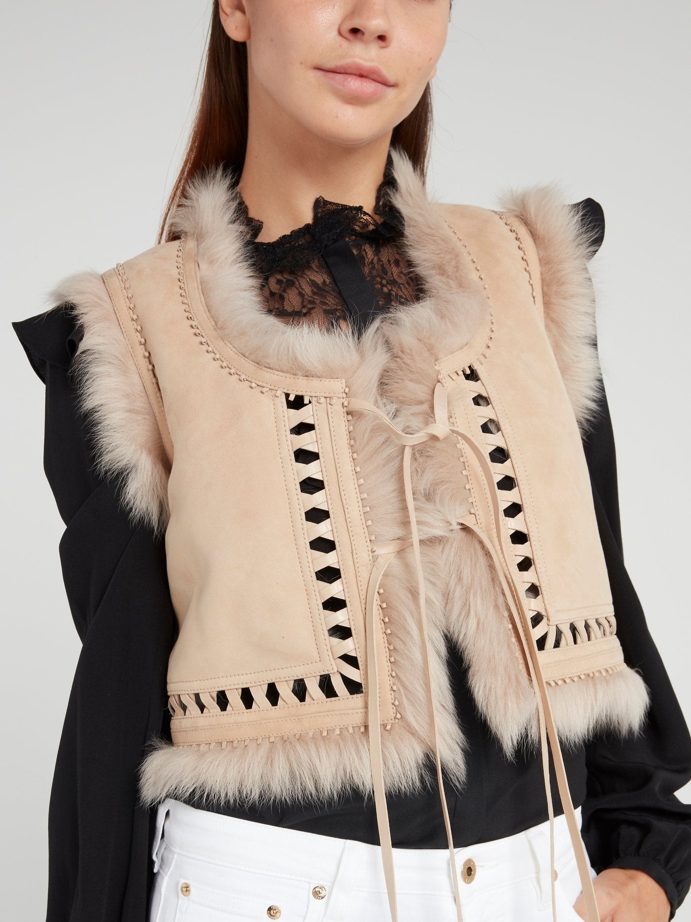 Beige Fur Trim Gilet