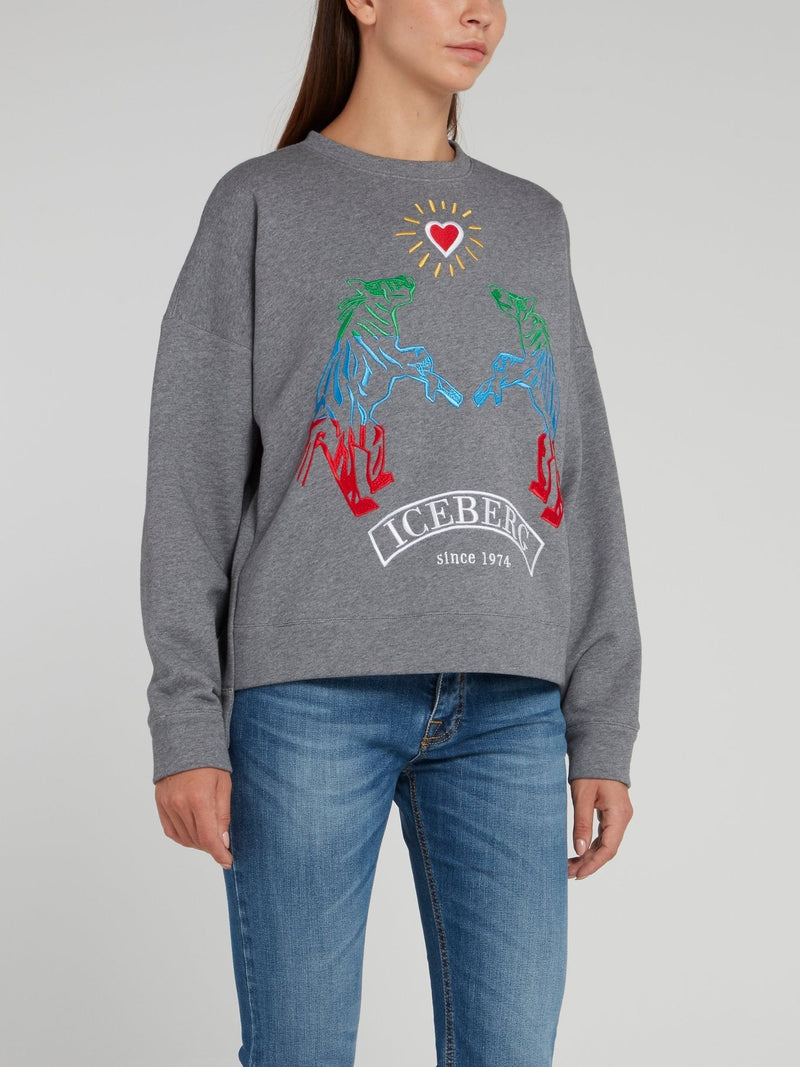 Grey Embroidered Crewneck Sweatshirt