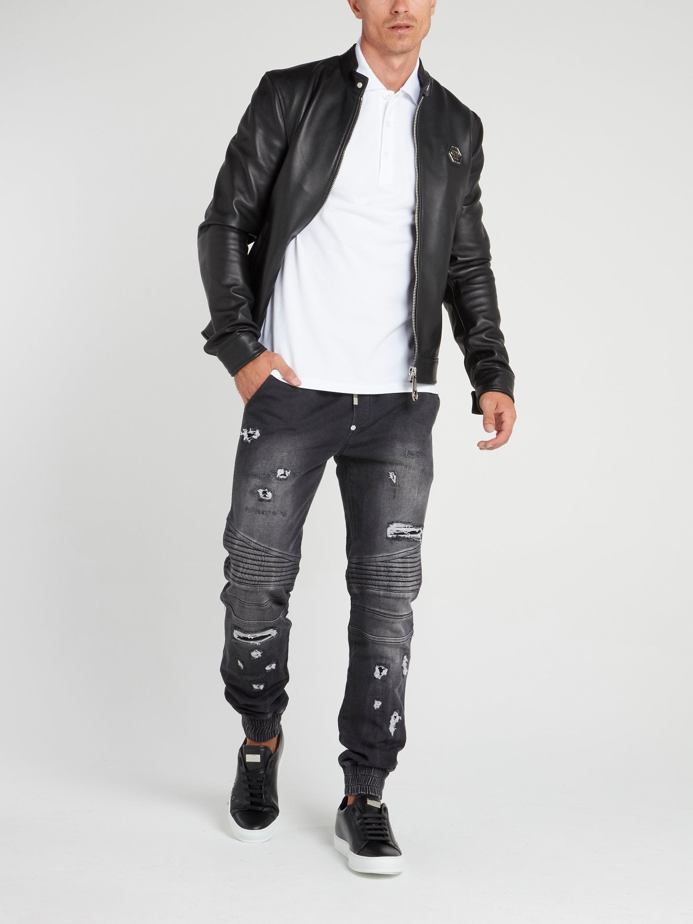 Black Distressed Biker Track Pants