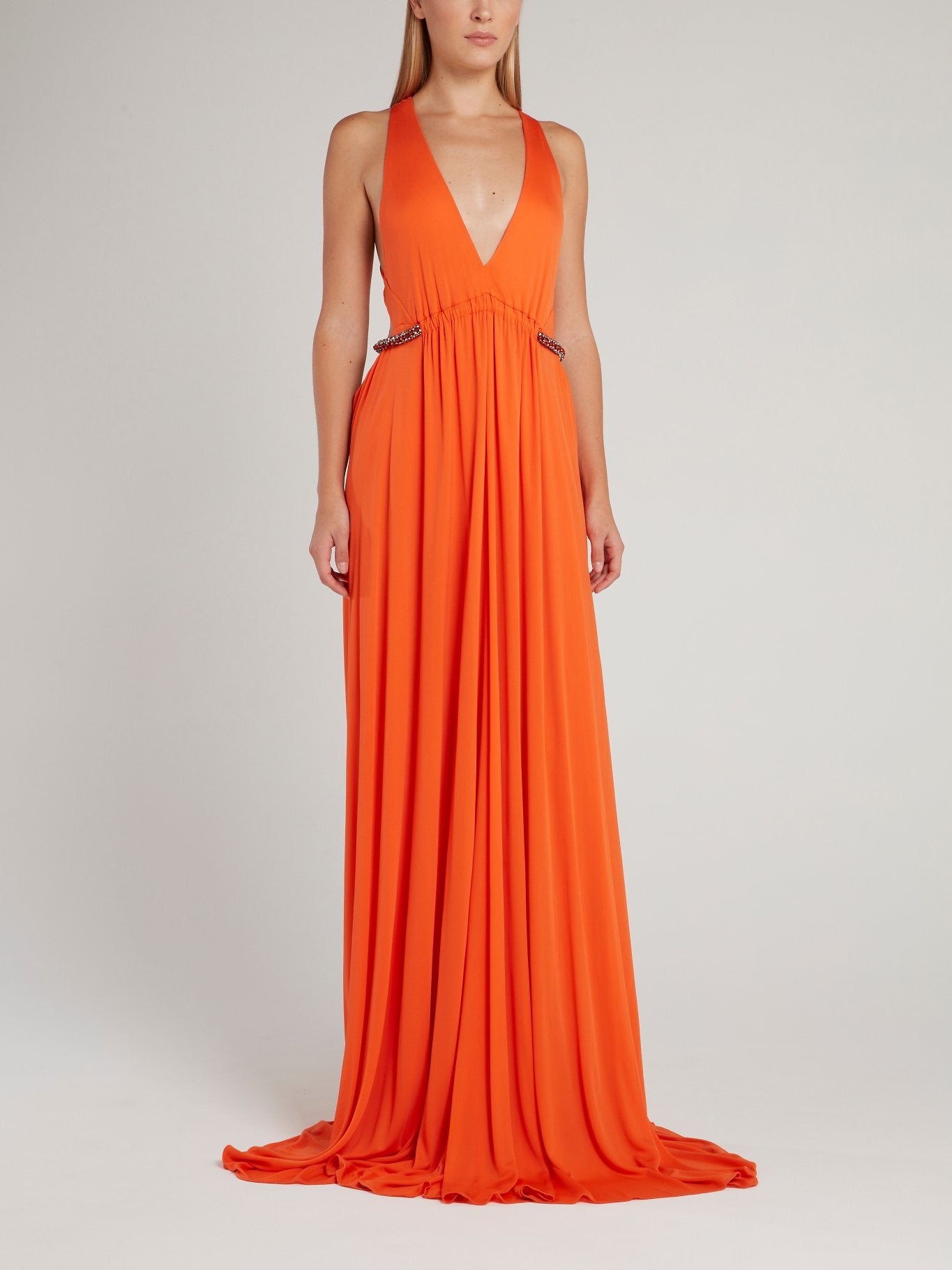 Orange Décolleté Flared Maxi Dress