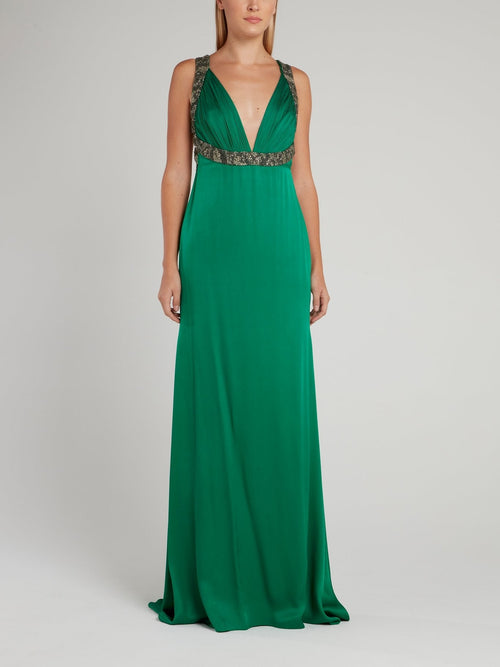 Green Décolleté Empire Maxi Dress