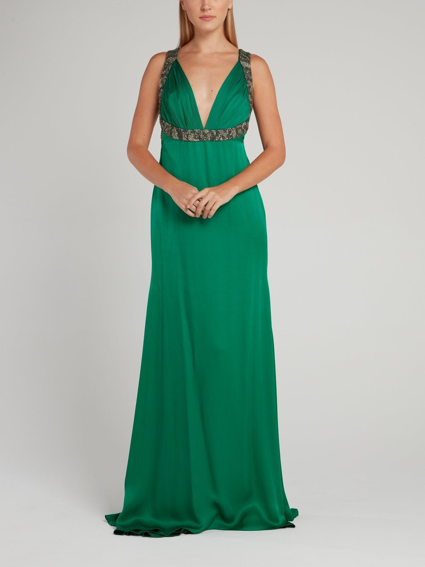 Green Décolleté Empire Maxi Dress