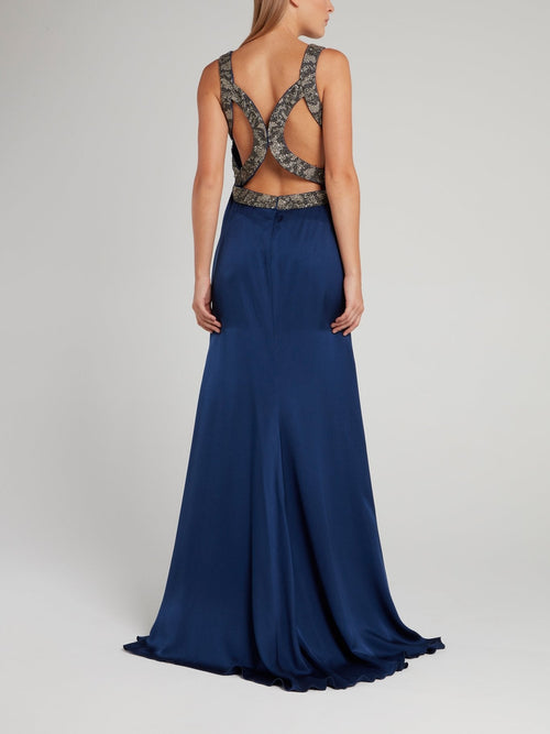 Navy Décolleté Empire Maxi Dress