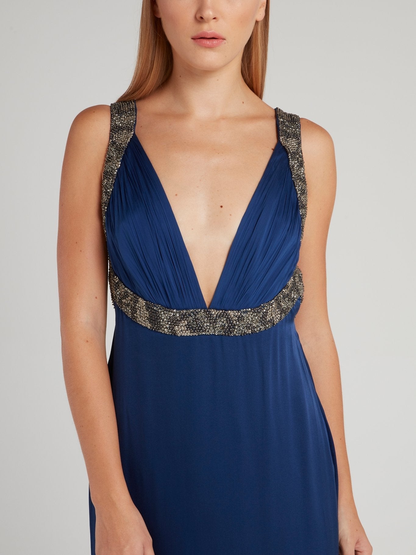 Navy Décolleté Empire Maxi Dress