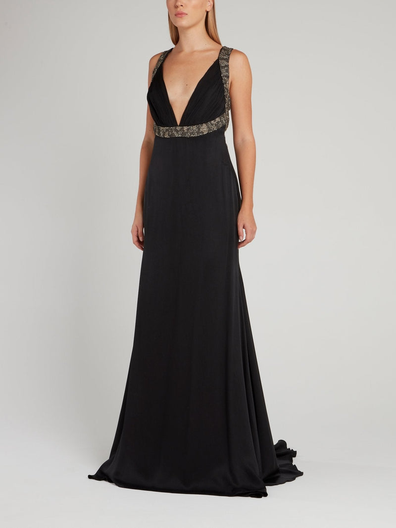 Black Décolleté Empire Maxi Dress