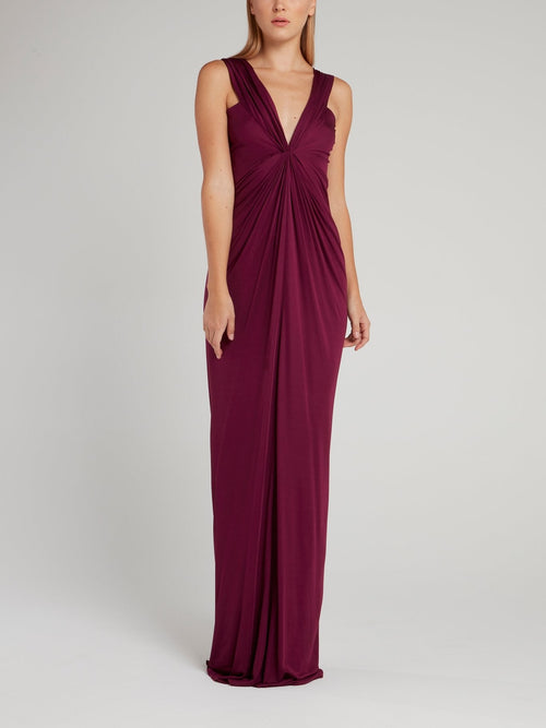 Burgundy Draped Plunge Maxi Dress