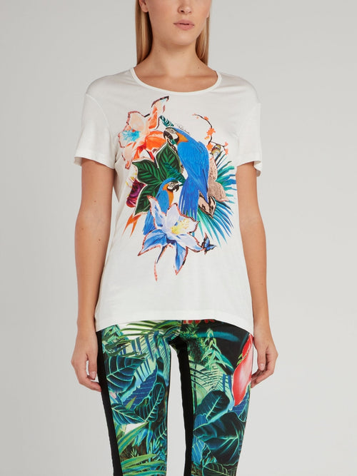 Flora and Fauna Printed Scoop Neck Shirt