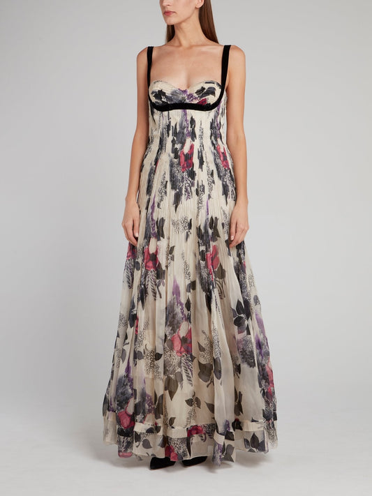 Floral Print Flared Maxi Dress