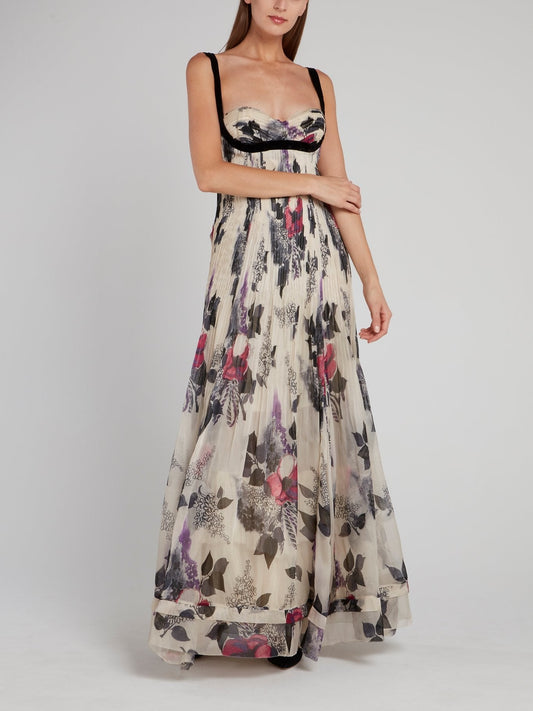 Floral Print Flared Maxi Dress