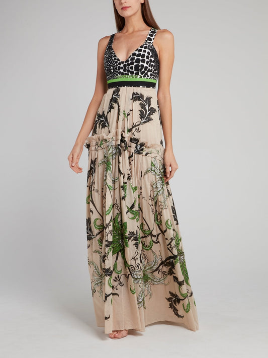 Floral Print Pleated Empire Maxi Dress