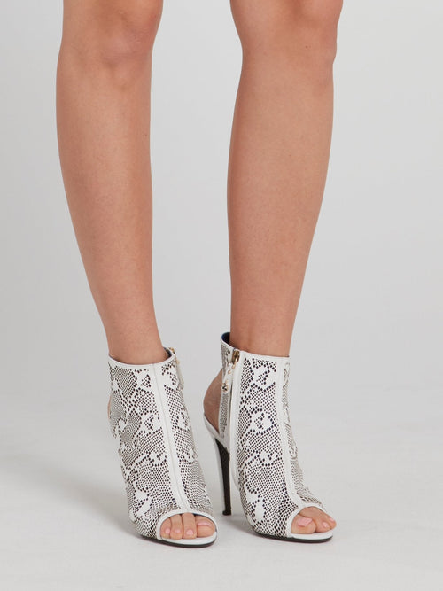 White Open Back Ankle Boots