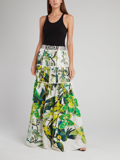 Tiered Flora and Fauna Maxi Skirt