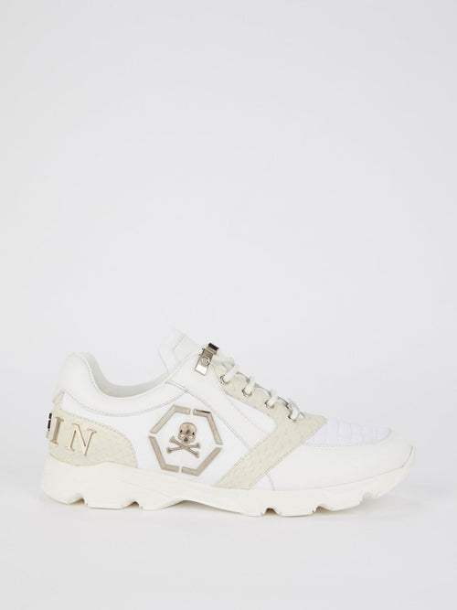 White Rear Logo Platform Sneakers