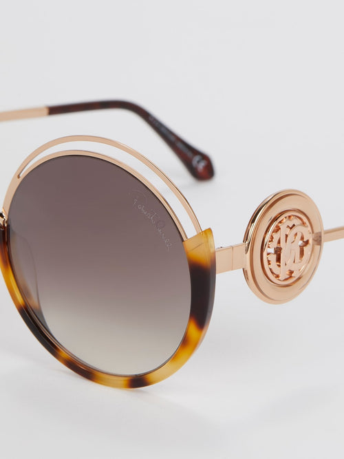 Tortoiseshell Round Logo Sunglasses