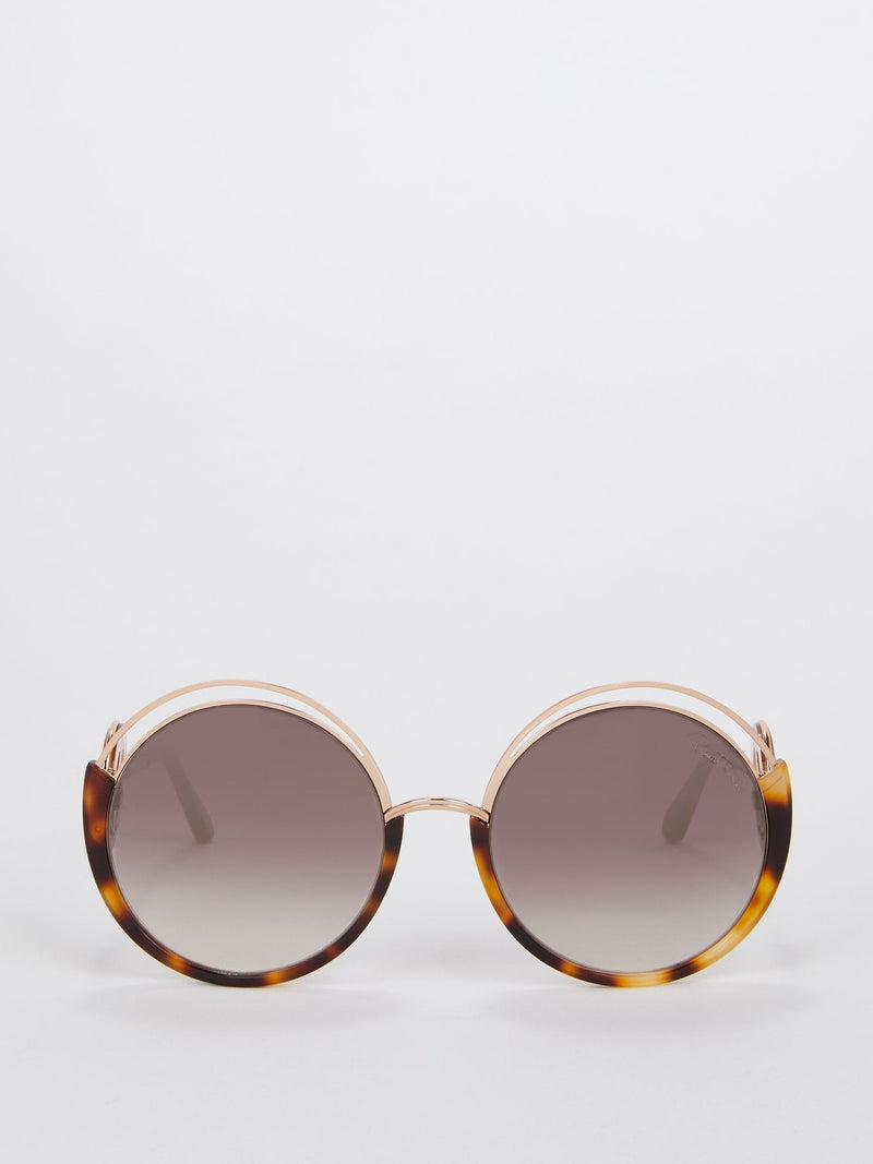 Tortoiseshell Round Logo Sunglasses