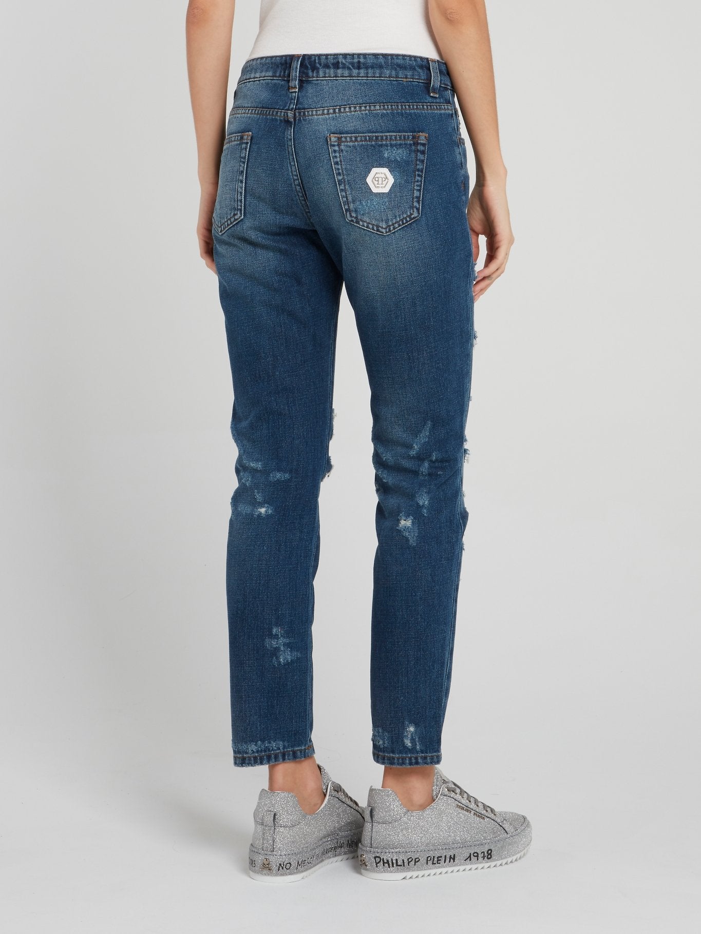 Blue Distressed Slim Fit Boyfriend Jeans