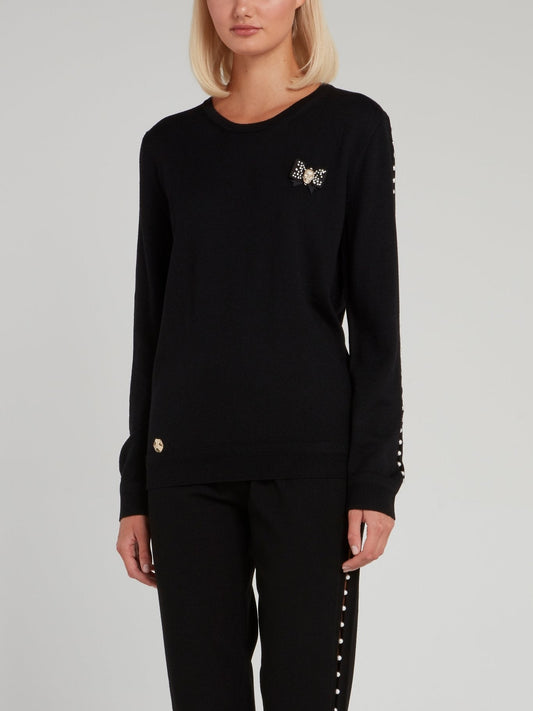 Black Pearl Embellished Skull Pullover