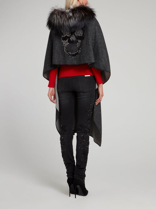 Fur Panel Glitter Fabric Skull Cape