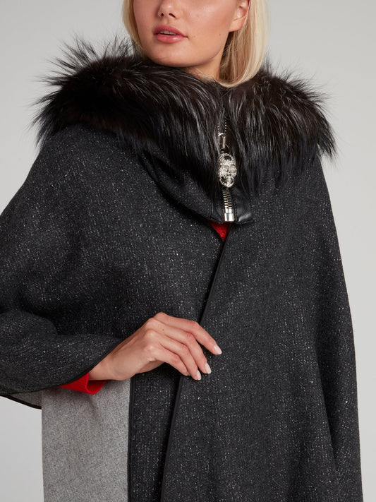 Fur Panel Glitter Fabric Skull Cape