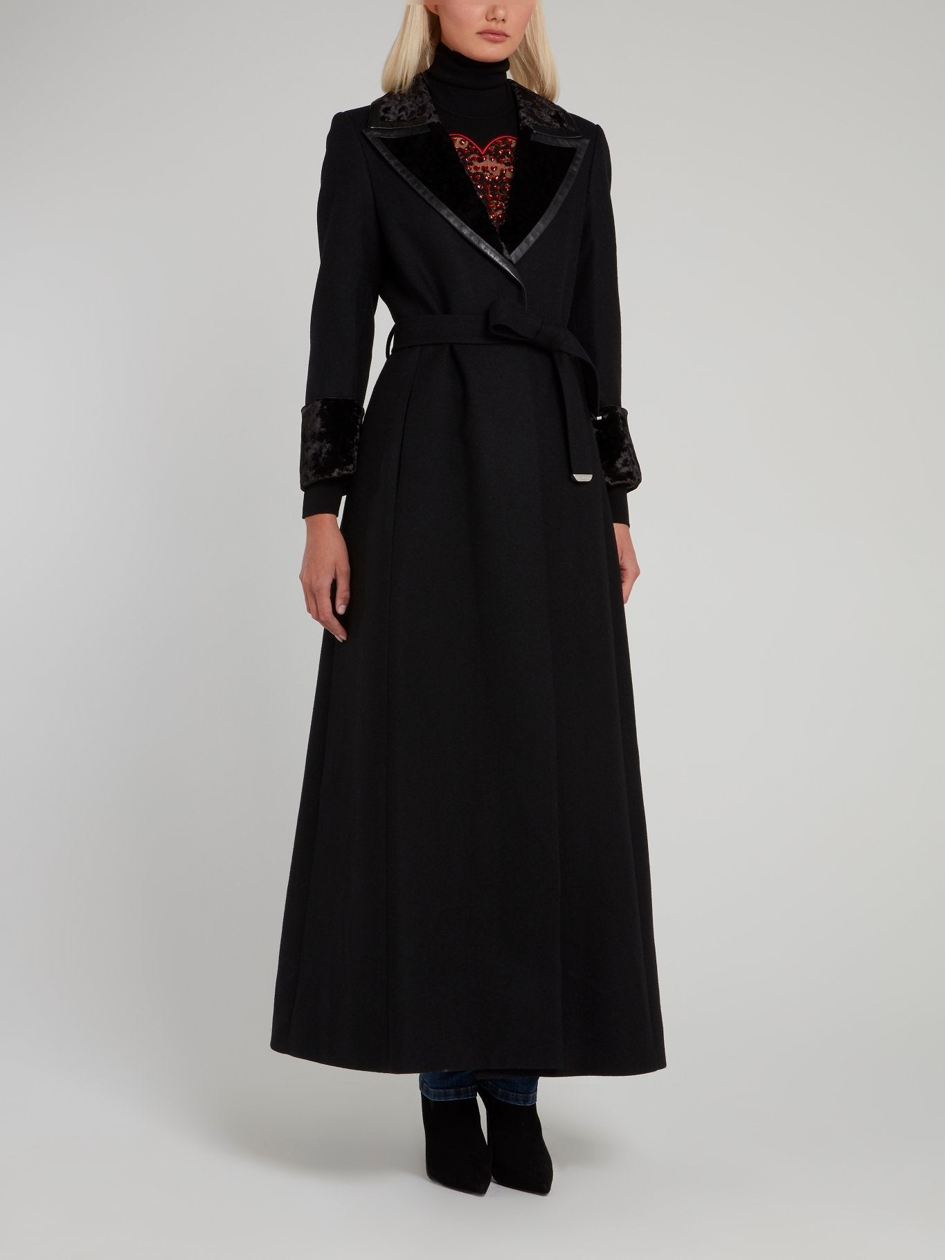 Black Rear Studded Skull Long Coat