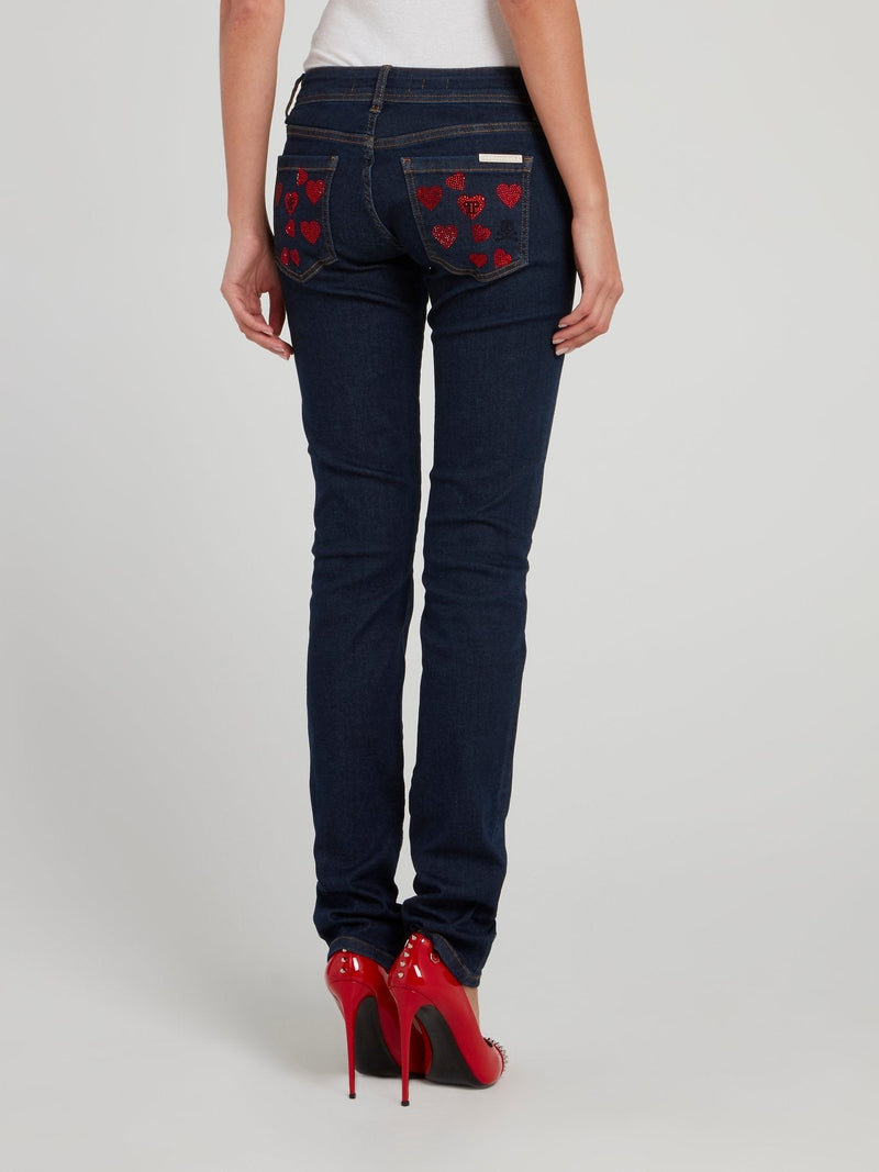 Navy Studded Heart Pocket Jeans