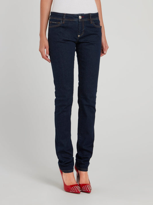 Navy Studded Heart Pocket Jeans