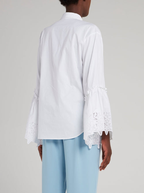 White Perforated Star Bell Sleeve Shirt