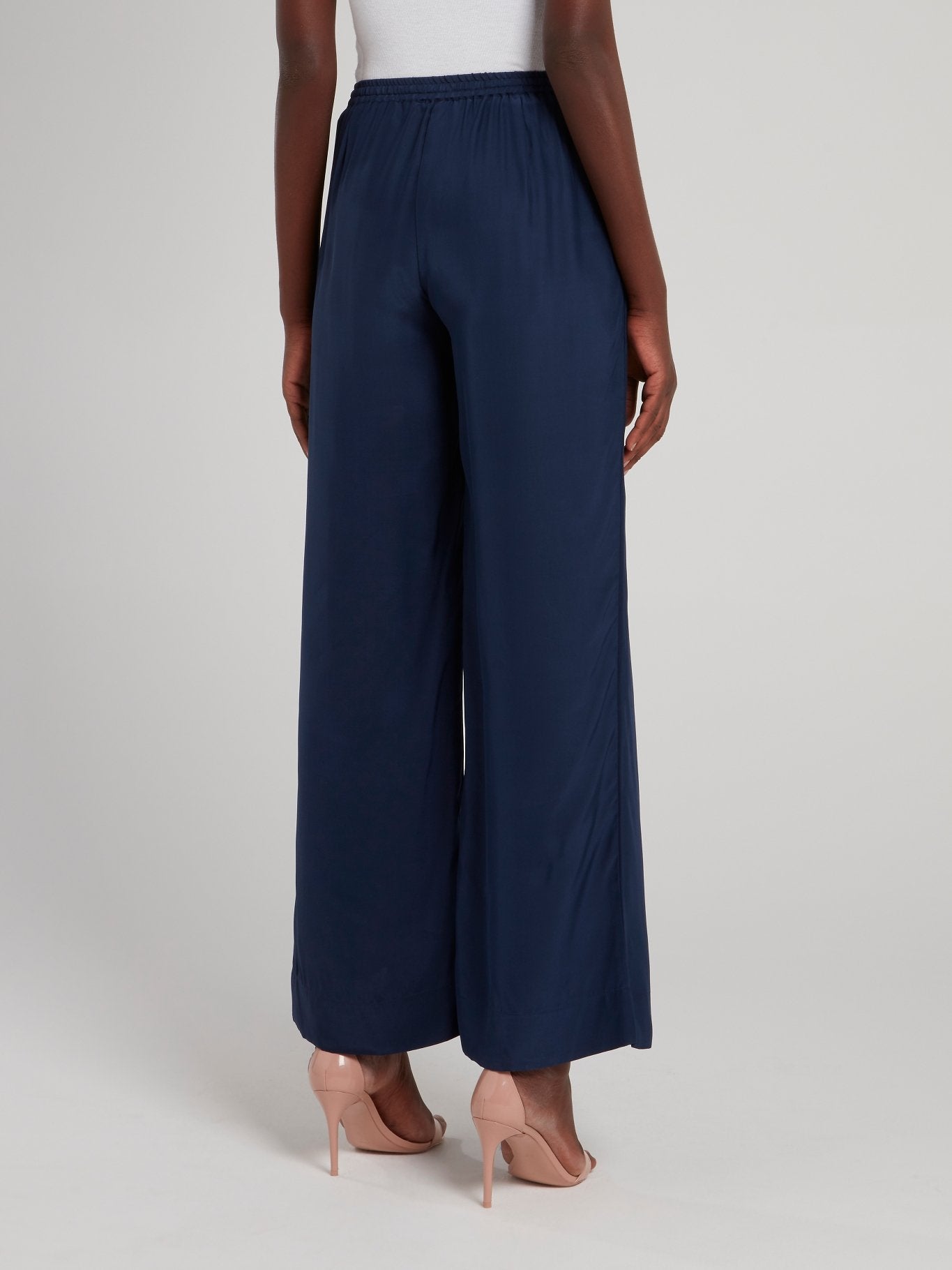 Navy Drawstring Palazzo Pants