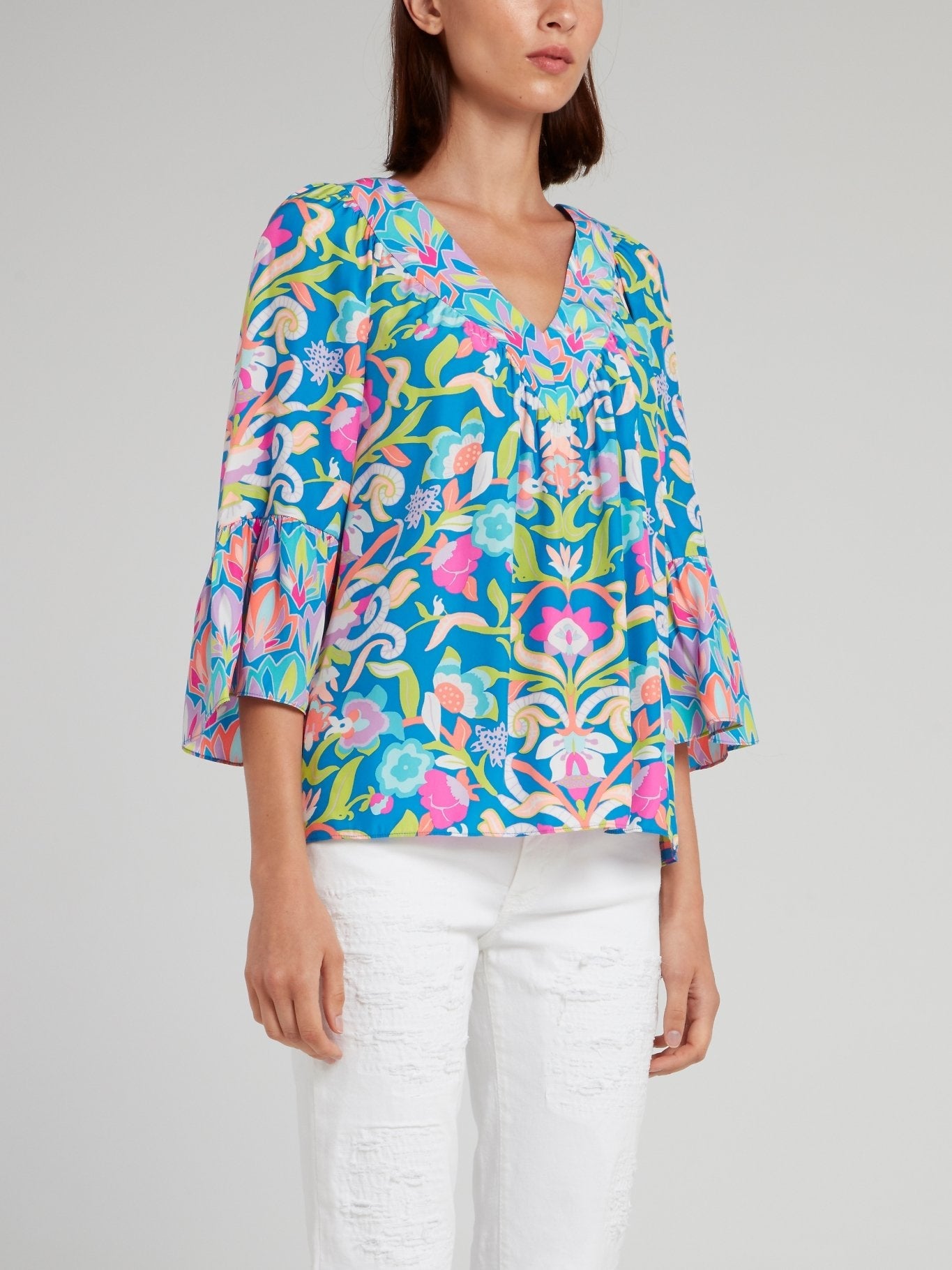 Floral Print Flared Sleeve Top