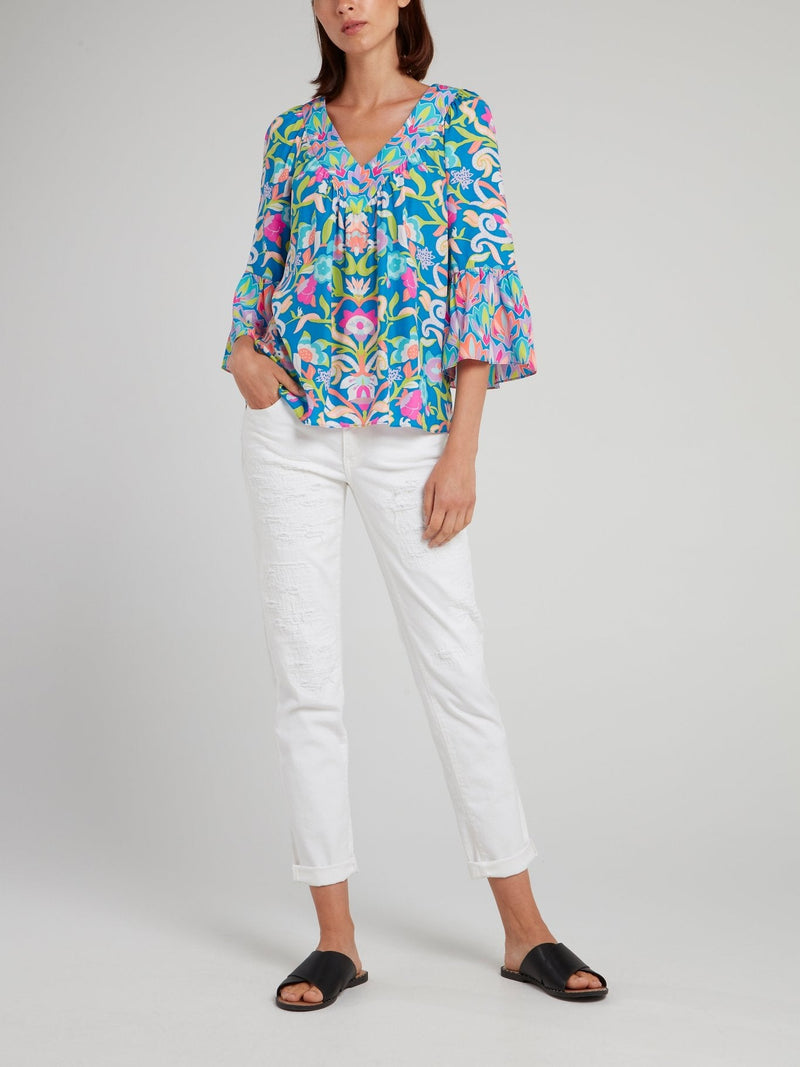 Floral Print Flared Sleeve Top