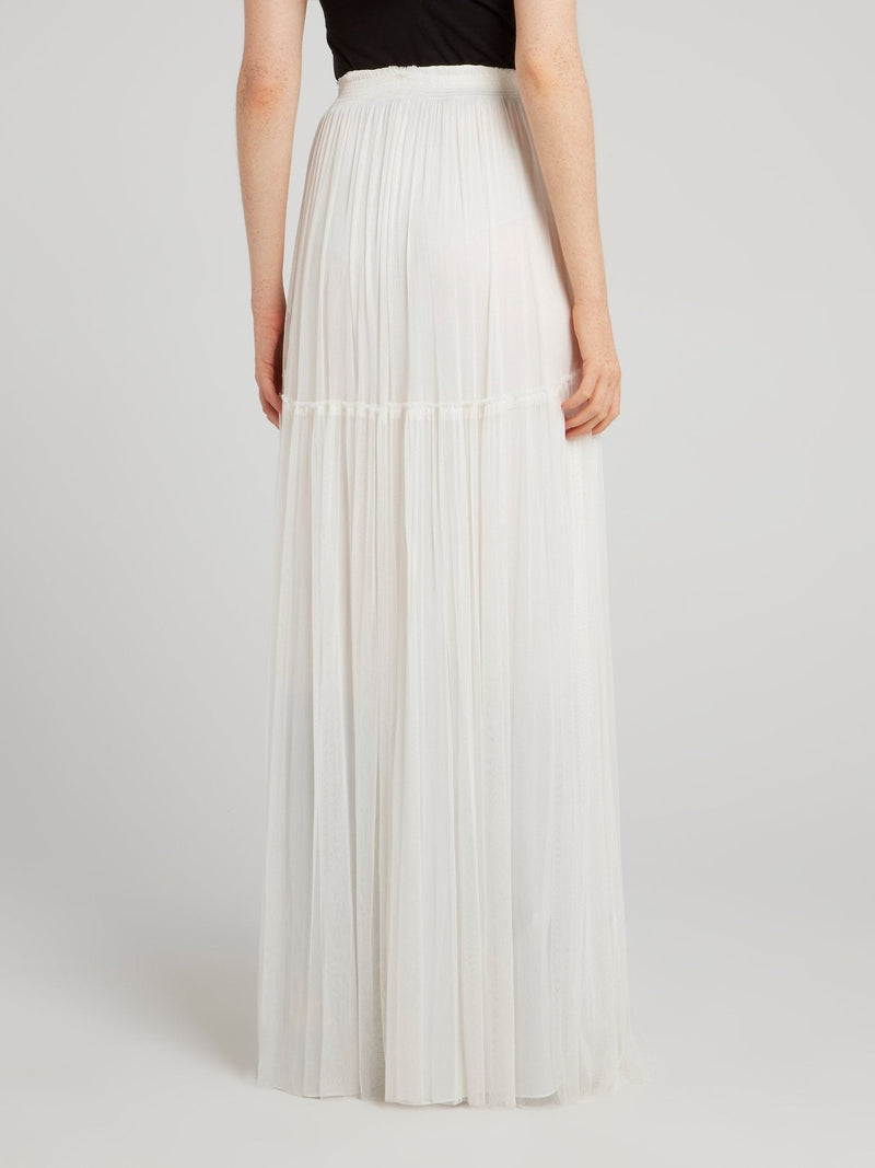 White Tulle Silk Maxi Skirt