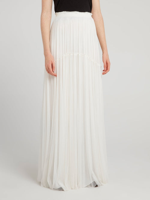 White Tulle Silk Maxi Skirt