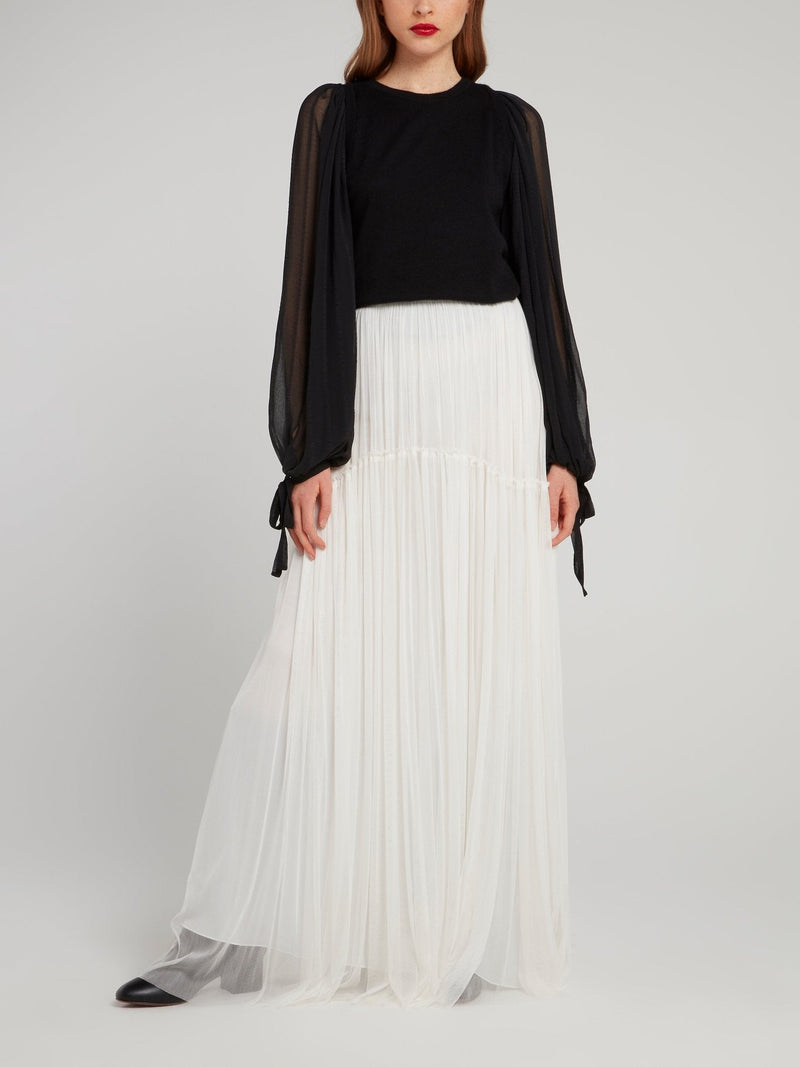 White Tulle Silk Maxi Skirt