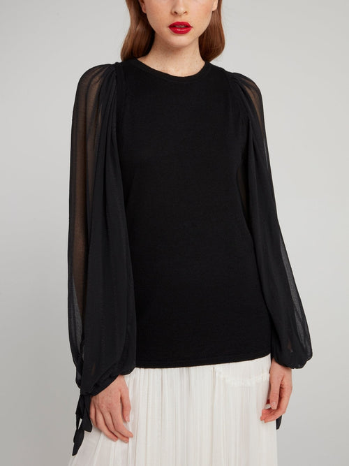 Black Mesh Panel Cashmere Top