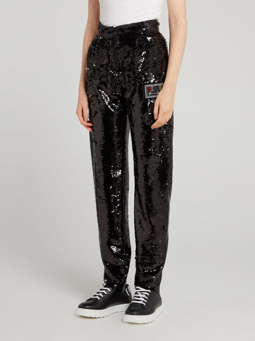 Sequin Embellished Jersey Pants