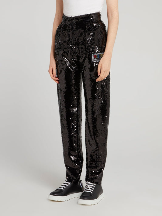 Sequin Embellished Jersey Pants