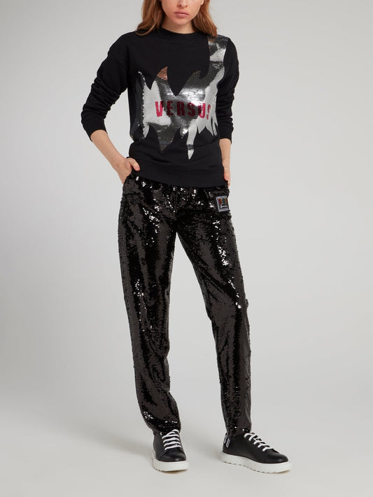 Sequin Embellished Jersey Pants