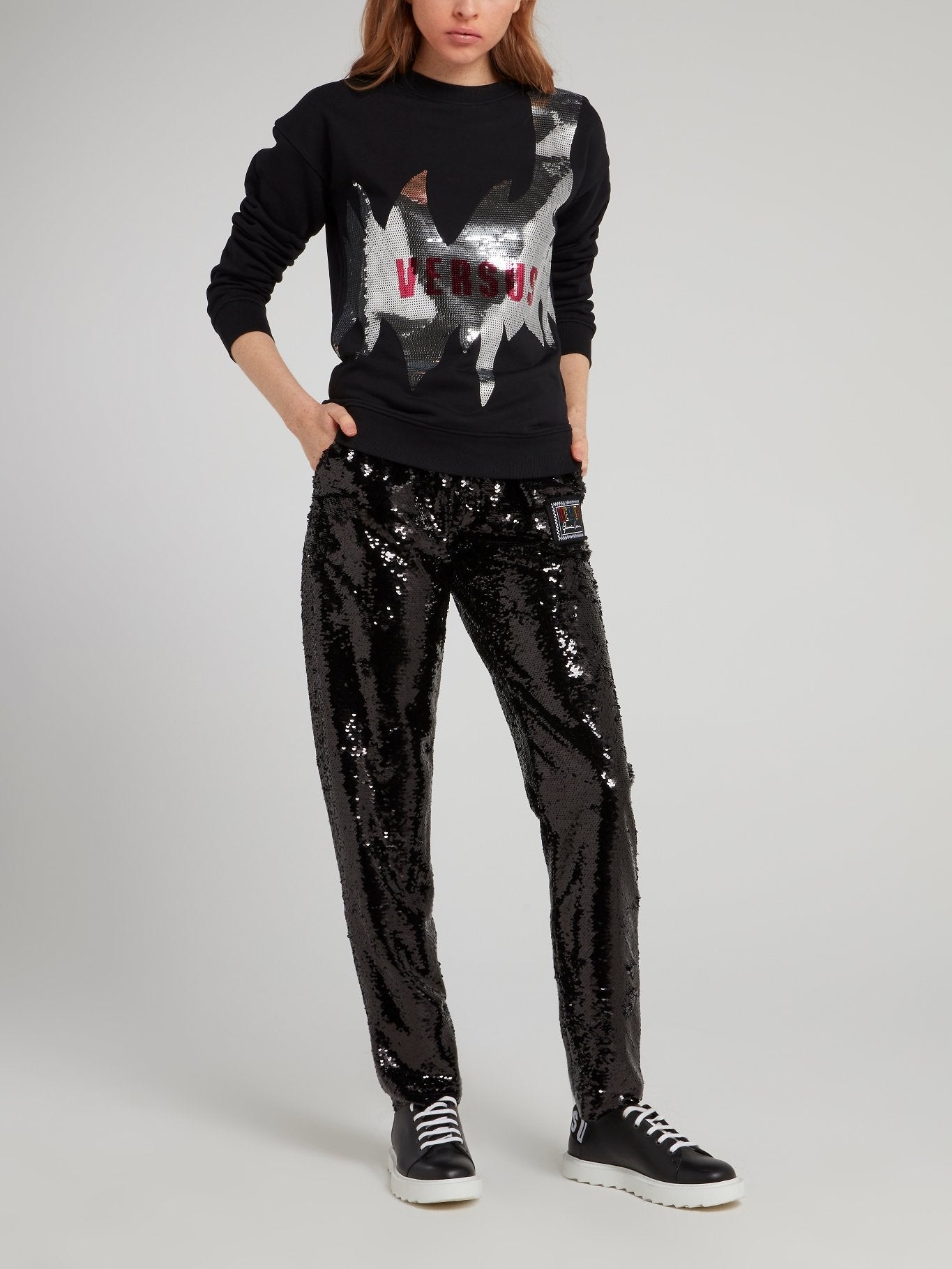 Black Sequin Embellished Cotton Sweatshirt