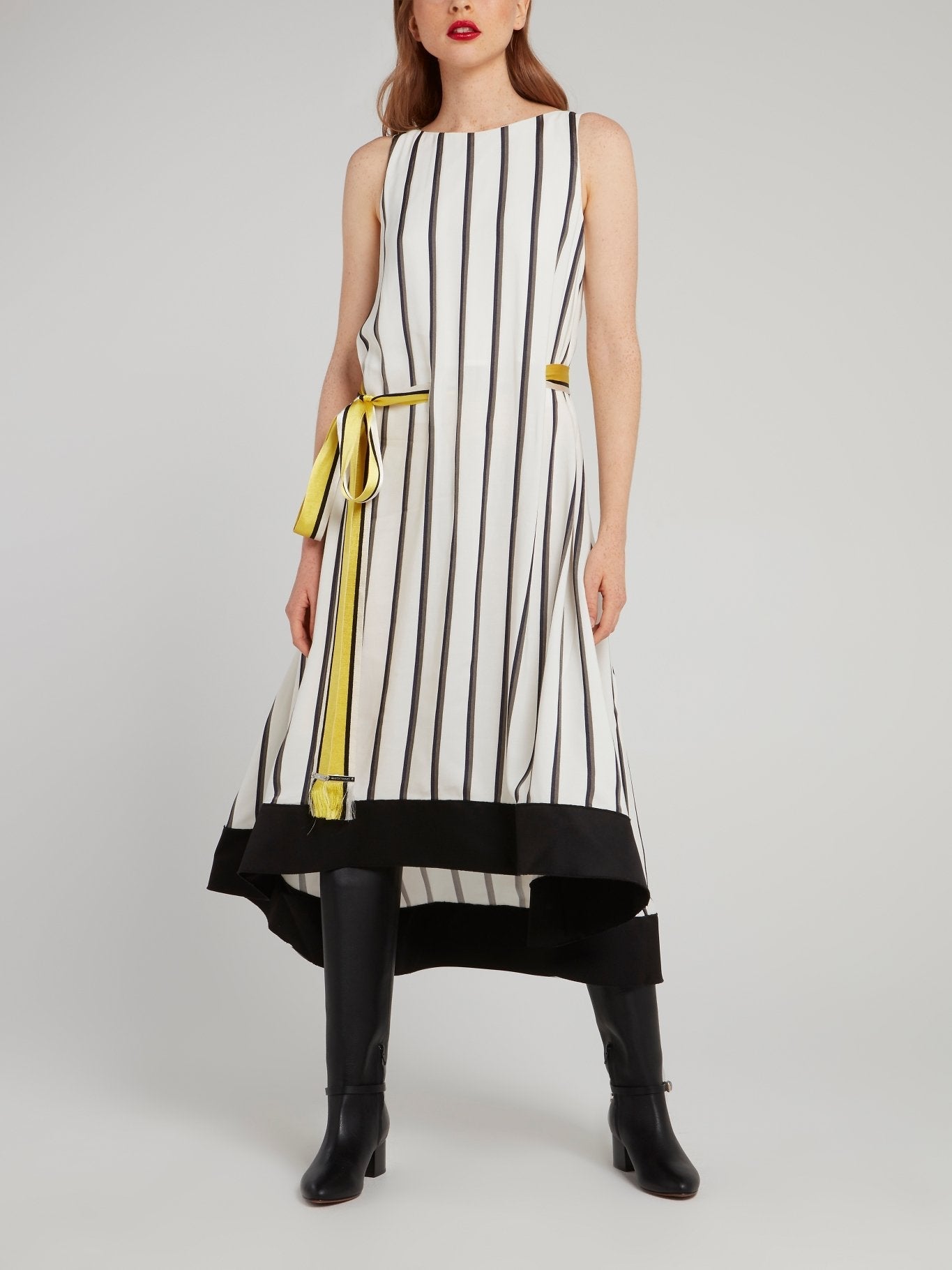 Off White Ribbon Stripe Midi Dress