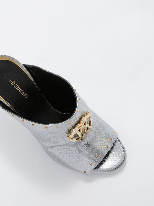 Metallic Snake Effect Monogram Sandals