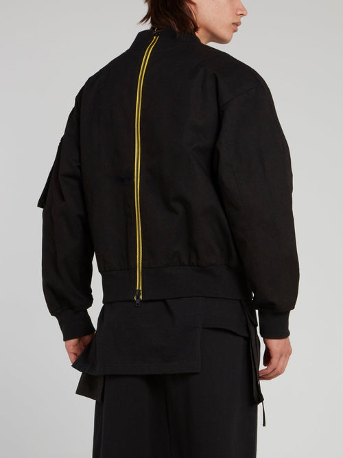 Black Rear Zip Woven Bomber Jacket