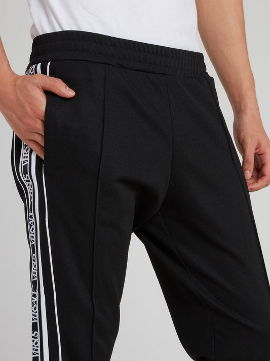 Black Ribbed Waistband Logo Sweatpants