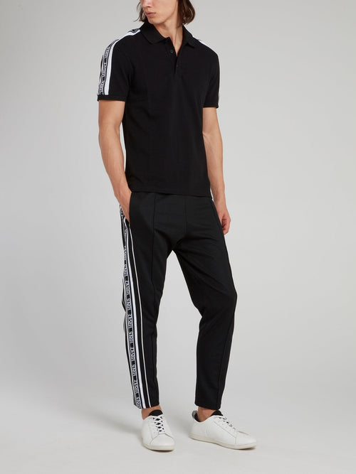 Black Ribbed Waistband Logo Sweatpants