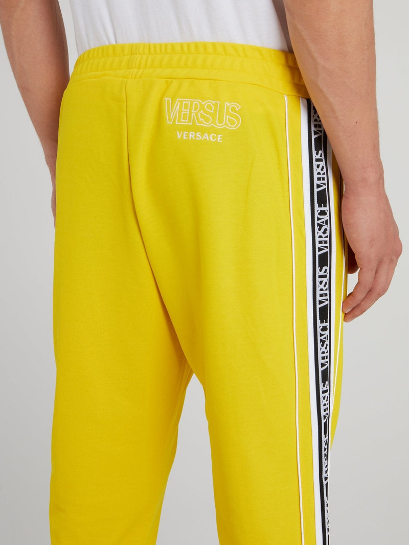 Yellow Ribbed Waistband Logo Sweatpants