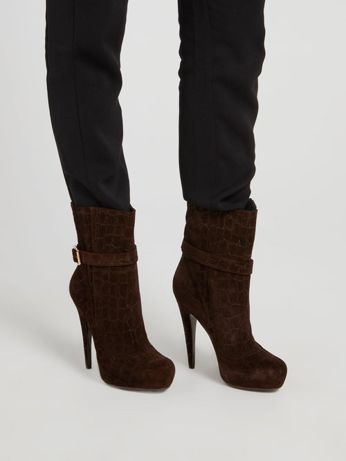 Crocodile Effect Suede Ankle Boots