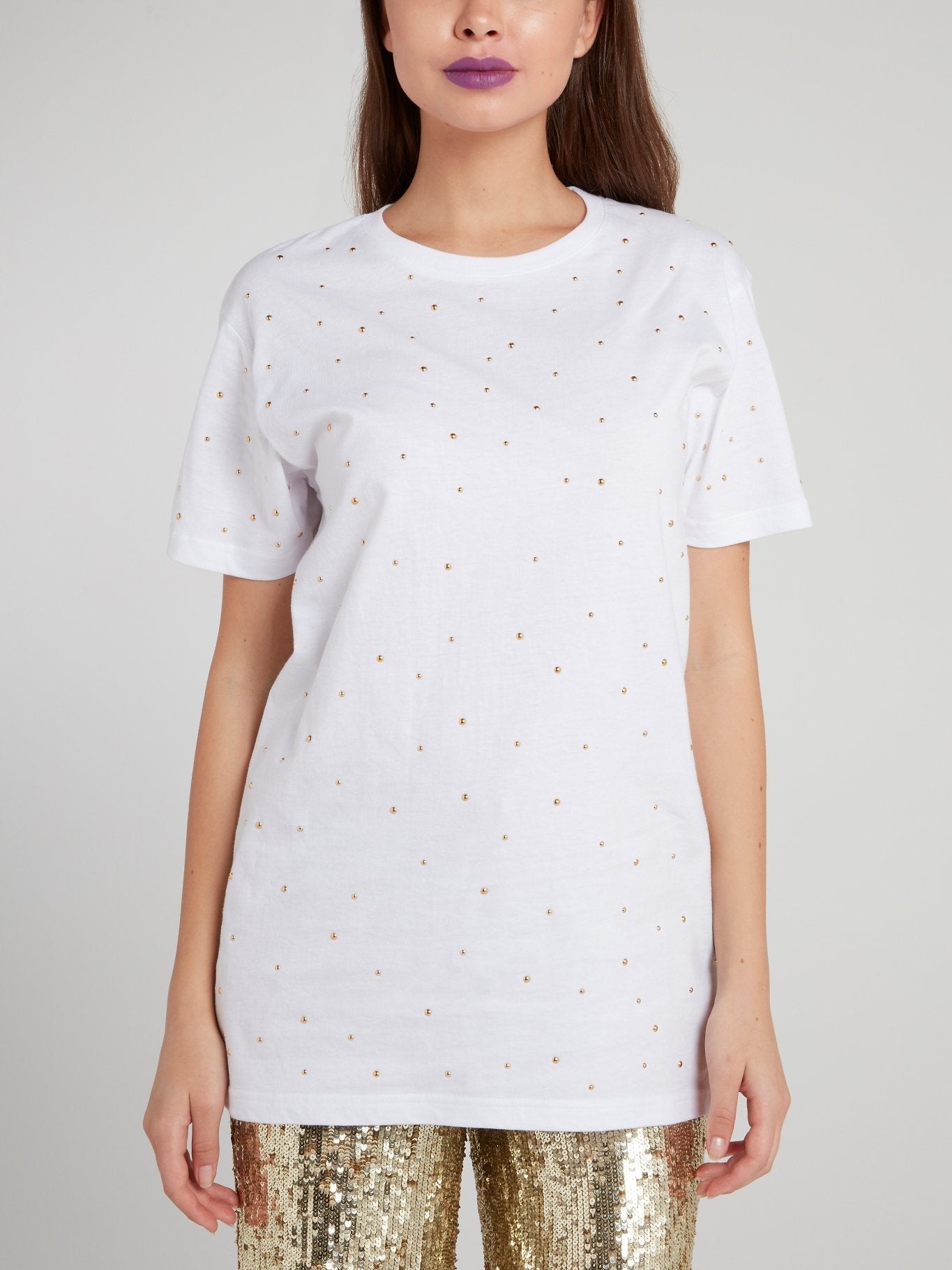 White Studded Cotton T-Shirt