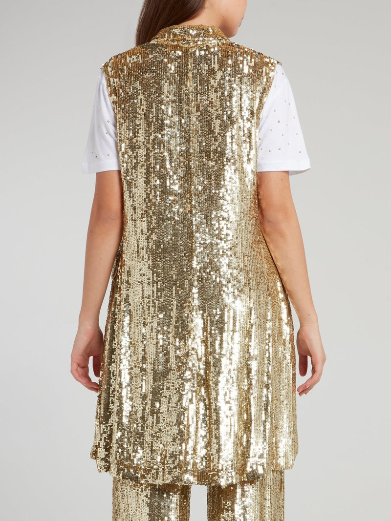 Gold Sequin Long Gilet