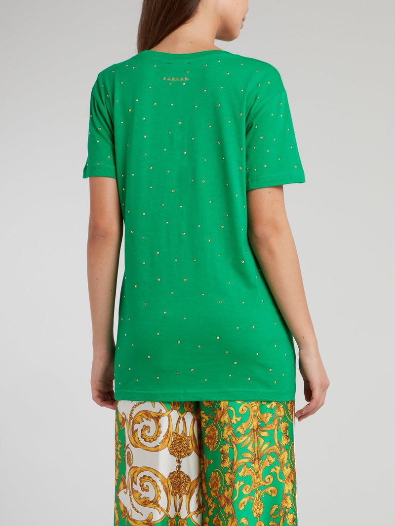 Green Studded Cotton T-Shirt