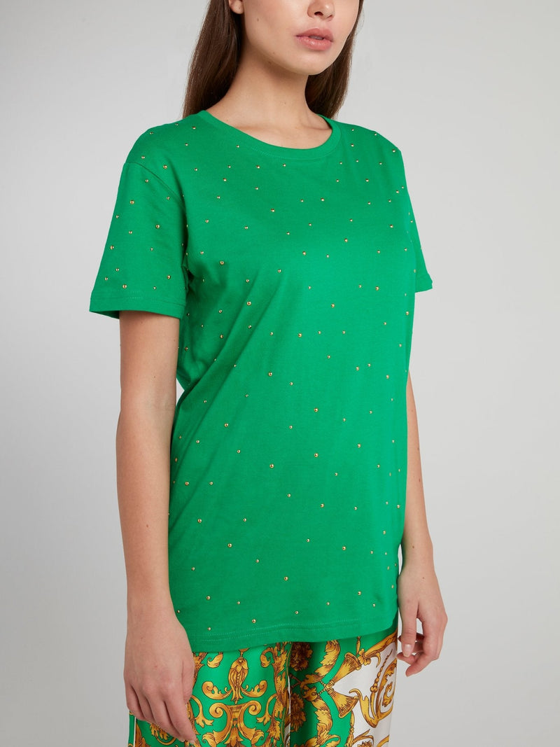 Green Studded Cotton T-Shirt